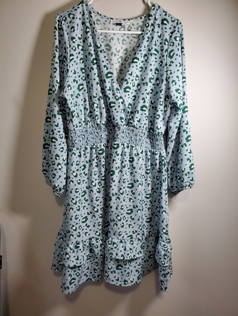 Michelle Mcdowell Blue And Green Leopard Fit And Flare Ekastic Waist Dress